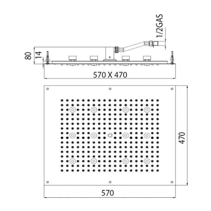BOSSINI DREAM-RECTANGULAR Верхний душ 570x470 мм, с 12 LED RGB, блок питания/управления, Cromoterapia, цвет: белый матовый