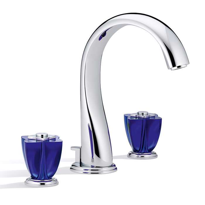 THG Pуtale de cristal bleu Смеситель для раковины, 3 отв., цвет: хром/синий хрусталь