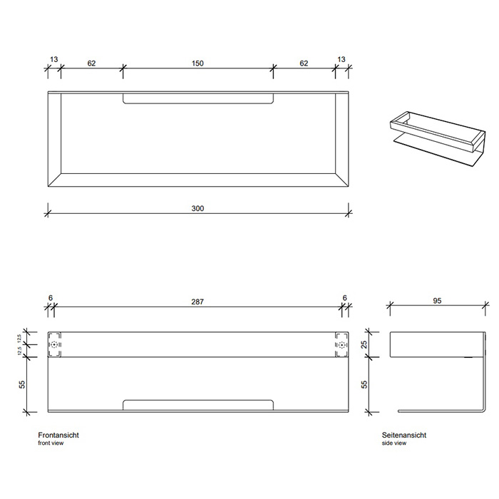 Decor Walther Brick Полка для душа 30х9.5х8см., подвесная, цвет: черный матовый