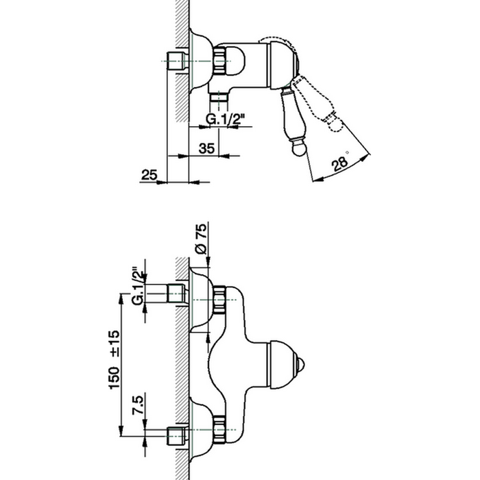 CISAL Arcana Empress Смеситель однорычажный настенный для душа, цвет: бронза