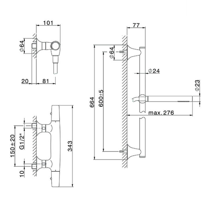 CISAL Vita Термостатиический  смеситель для душа, с ручным душем, цвет: хром