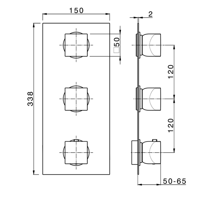 Cisal Hi-Rise Смеситель для душа, встраиваемый, термостатический, с 2 запорными вентилями, внешняя часть, цвет: хром