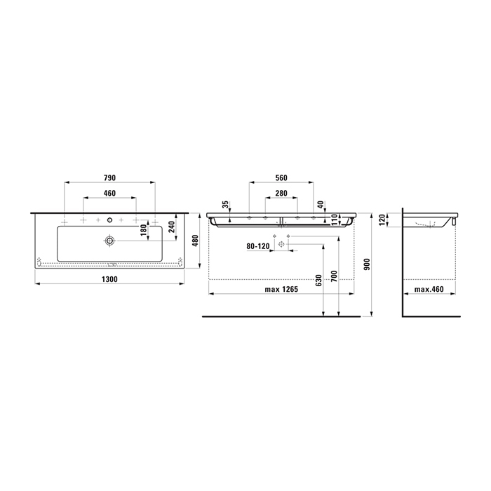 Laufen Living City Раковина-столешница Living square 130х48 см, отв по центру, цвет: белый