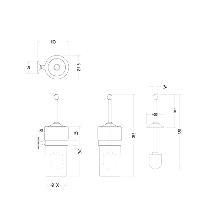 Devon&Devon Cavendish Ерш для унитаза, подвесной, цвет: белый/золото