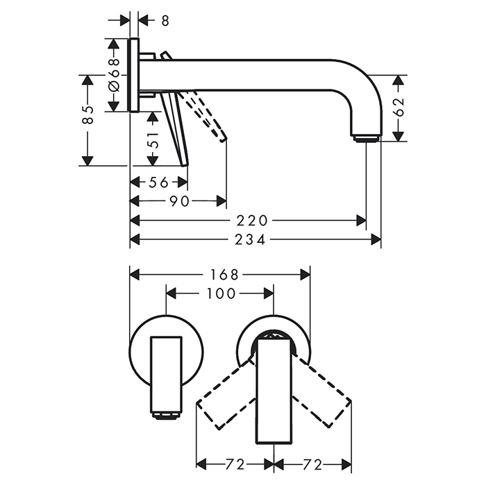 Axor Citterio Смеситель для раковины 220, встраиваемый, излив: 22см., цвет: сталь
