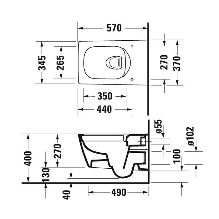 Duravit Viu Унитаз подвесной 37x57см, rimless, вкл. крепление Durafix, цвет: белый