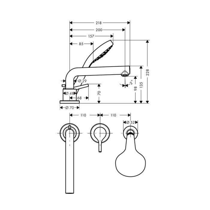 Hansgrohe Talis S, Смеситель на борт ванны, на 3 отверстия, Цвета: хром