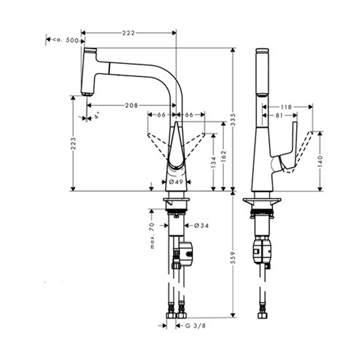 Hansgrohe Kitchen Кухонный смеситель для кухни, однорычажный, с вытяжным изливом, сталь