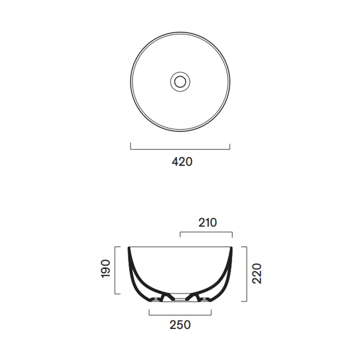 Catalano Sfera Раковина 42см h22 накладная, без отв., цвет: белый глянцевый