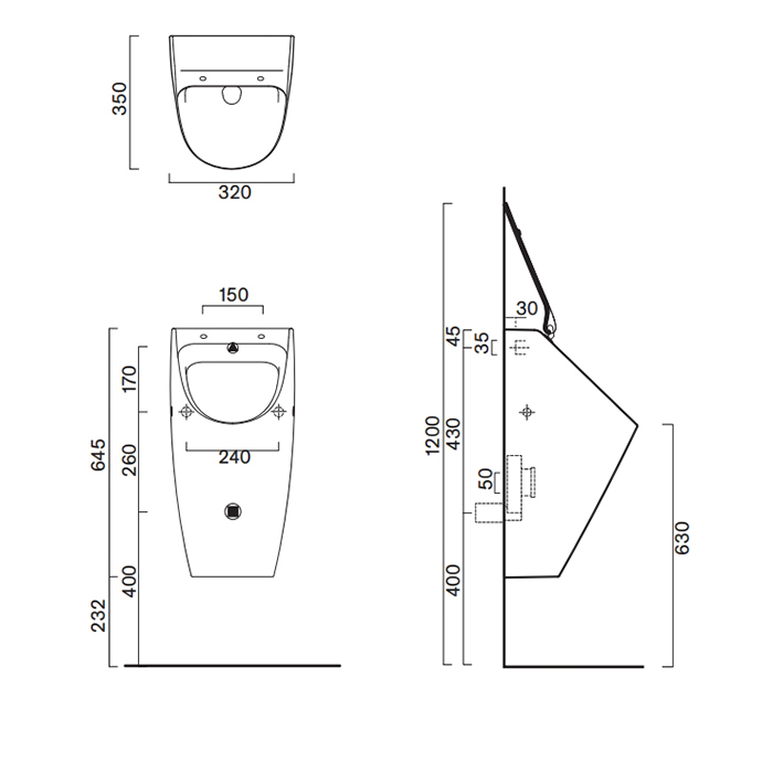 Catalano Писсуар 64x32см Rimless, с отв. под крышку, цвет: черный матовый