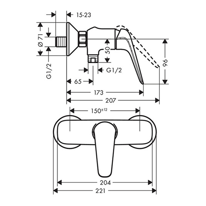 Hansgrohe Novus Loop Однорычажный смеситель для душа, с рукояткой-петлей, внешний монтаж, хром