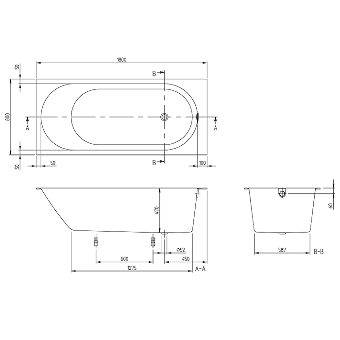 Villeroy&Boch Oberon 2.0 Ванна встраиваемая 180x80см, слив сбоку, материал: Quaryl, цвет: альпийский белый