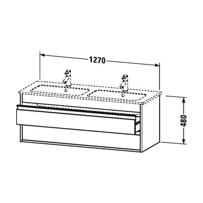 Duravit Ketho Тумба подвесная, 127x47.5х48см., с раковиной, 2 выдв.ящика, цвет: белый глянцевый