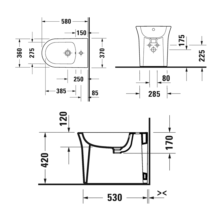 Duravit White Tulip Биде напольное 37x58х42 см, с переливом, с 1 отв., WonderGliss, цвет: белый