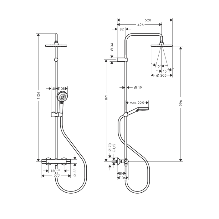  Hansgrohe Vernis Blend Душевая стойка с верхним душем 200 1jet с термостатом, цвет: матовый черный 