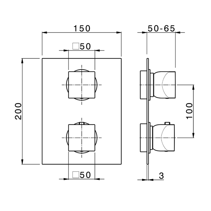 Cisal Hi-Rise Смеситель для душа, встраиваемый, термостатический, с переключателем на 3 положения, внешняя часть, цвет: хром