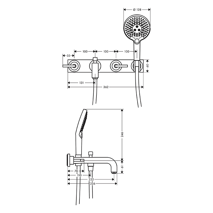 Axor Citterio Смеситель для ванны, встраиваемый, с ручным душем, ручка: рычаг, панель, цвет: полированное золото