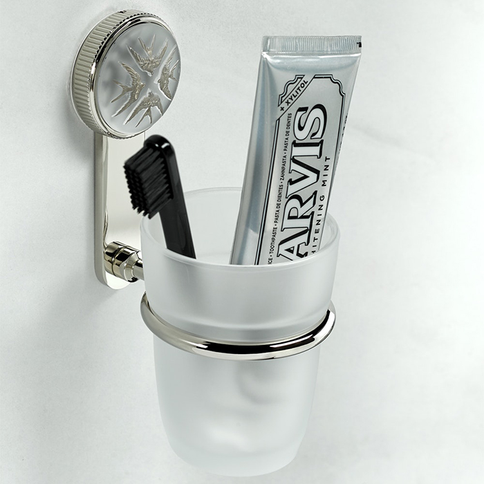 THG Hirondelles Platinum Stamped Стакан подвесной, стеклянный, цвет: Polished nickel