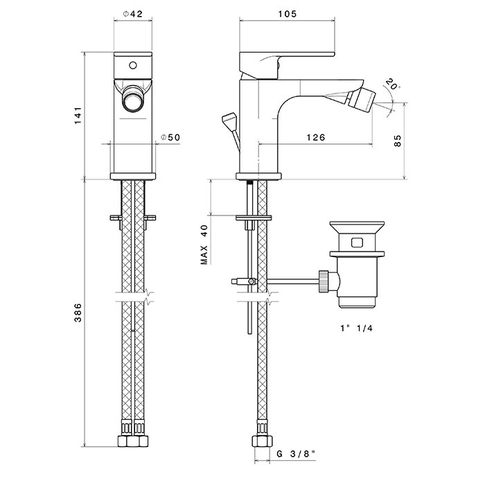 Newform Extro Смеситель для биде, 1 отв., с донным клапаном, цвет: хром