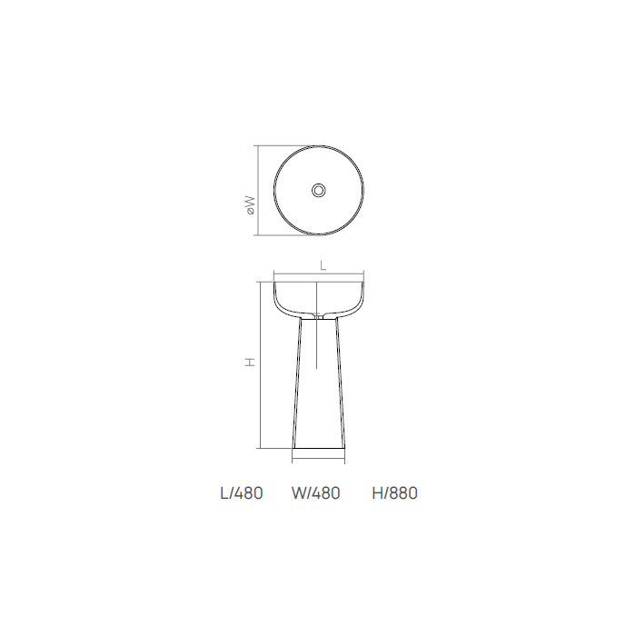 Dea Design Pedestal Basin Раковина 48х48х88см., напольная, без отв., Solid Surface, цвет: White №18