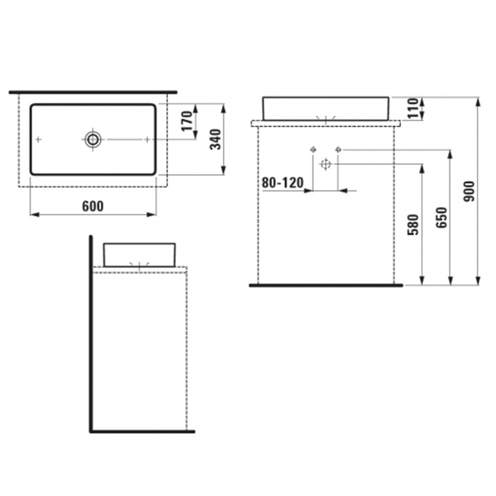 Laufen Living Sqaure Раковина 60x34x11 см, без отв., без перелива, цвет: белый