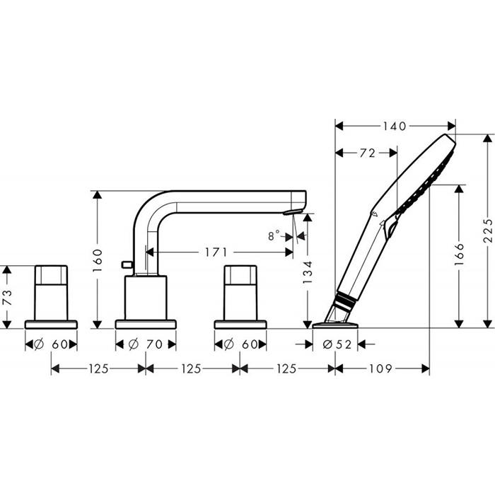 Hansgrohe Metris S Смеситель на край ванны, на 4 отв., цвет: хром