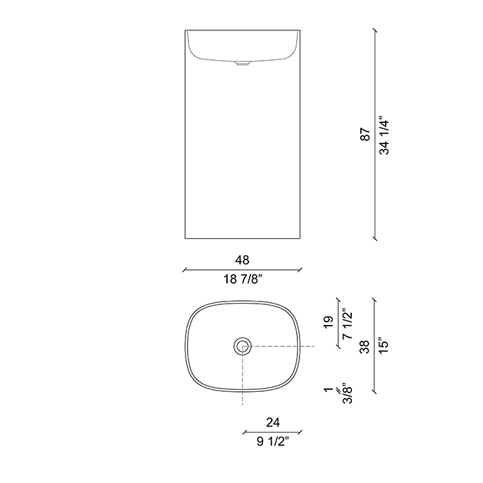 NOORTH milldue edition TUBE Раковина 48х38xh87 напольная из Ceramilux, слив в стену, без отв., без перелива, цвет: белый матовый