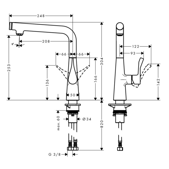 Hansgrohe Metris Select Смеситель  для кухни на 1 отв, поворотный излив, цвет: хром