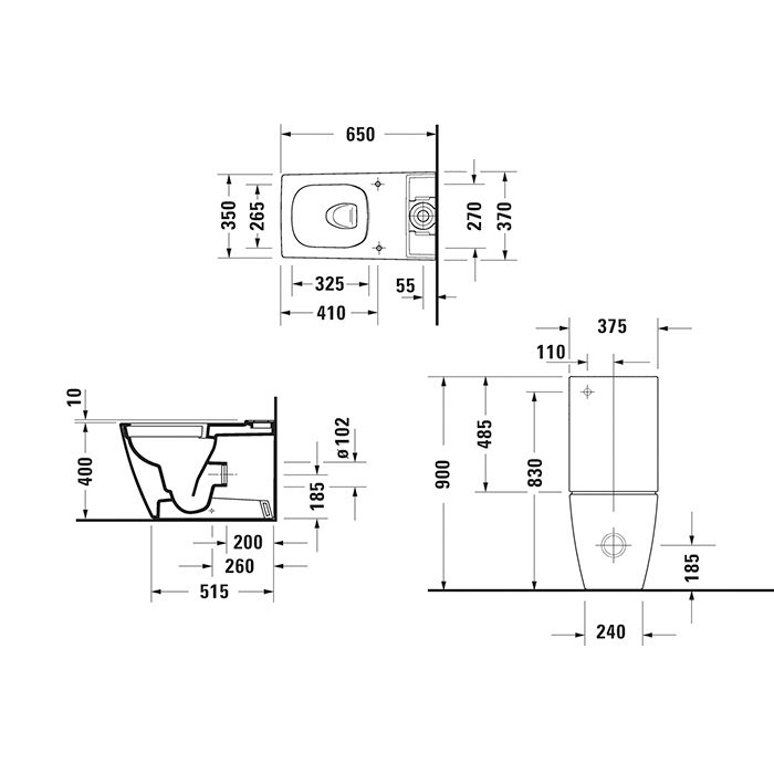 Duravit Viu Унитаз напольный 35x65см, rimless,слив универсальный, с креплением, цвет: белый