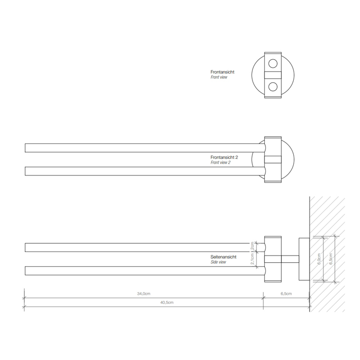 Decor Walther Basic HTH2 Полотенцедержатель двойной 40см, поворотный , подвесной, цвет: хром