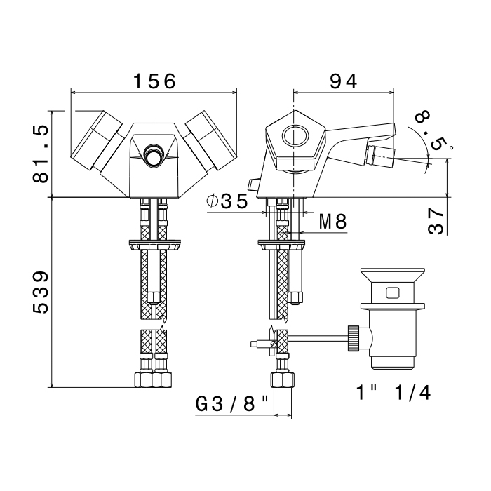 Newform ParkLE Смеситель для биде, 1 отв., с донным клапаном, цвет: PVD glossy gold/черный матовый