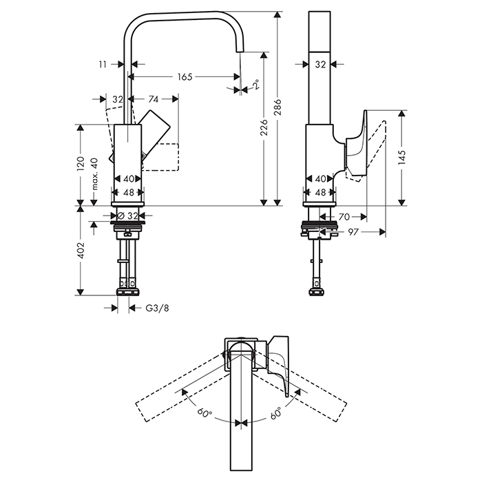 Hansgrohe Metropol Смеситель для раковины, на 1 отв, с донным клапаном, излив: 16.5см, цвет: шлифованная бронза