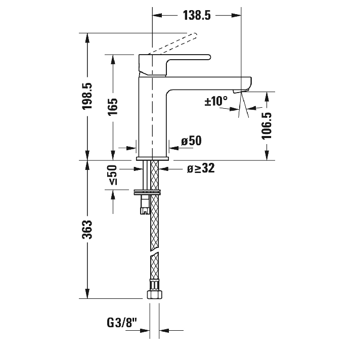 Duravit B.2 Смеситель для раковины, 1 отв., излив 139мм, цвет: хром