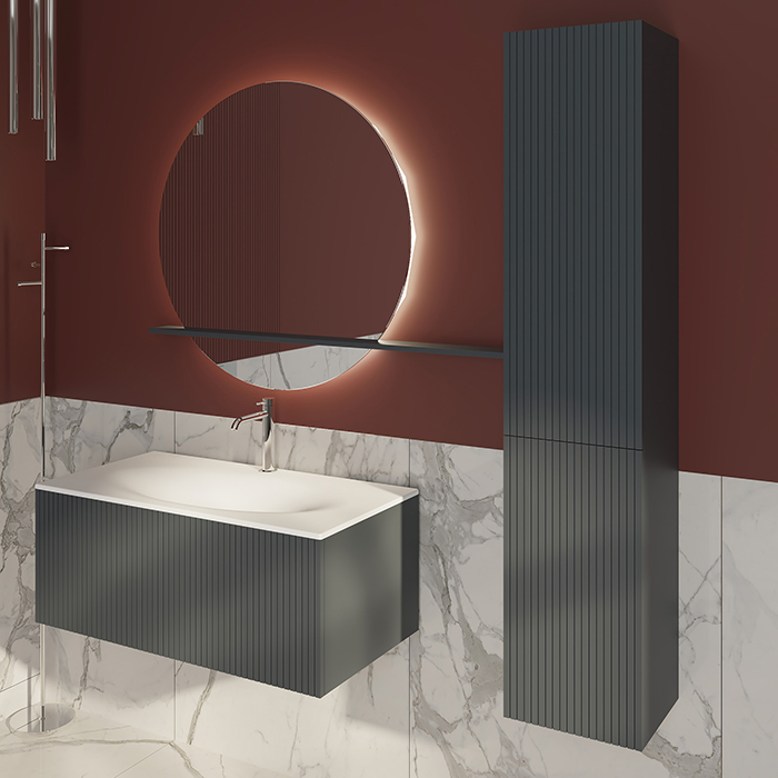 TW Shape подвесной пенал 170х32х35см, 2 двери петли слева, 3 стеклянные полочки, 1 несъемная, цвет: серый матовый RAL7016