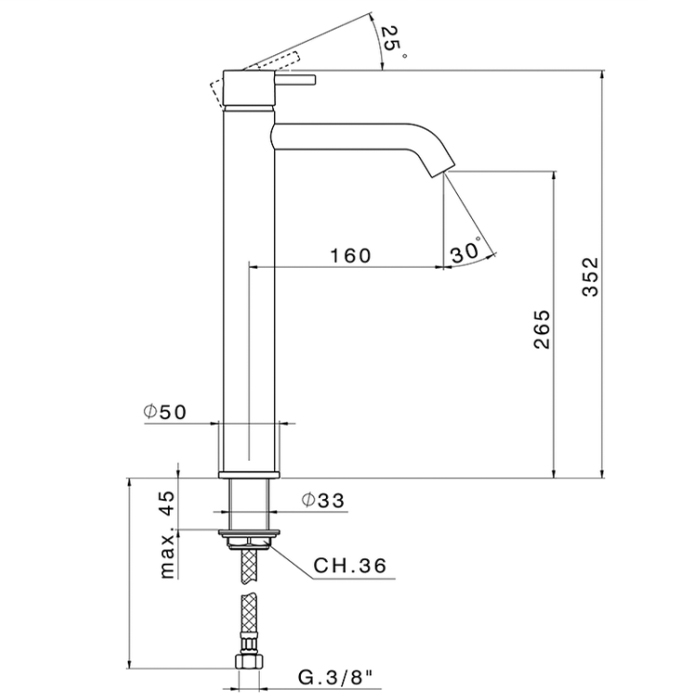 Cisal Less New Смеситель для раковины, 1 отв., без донного клапана, цвет: хром