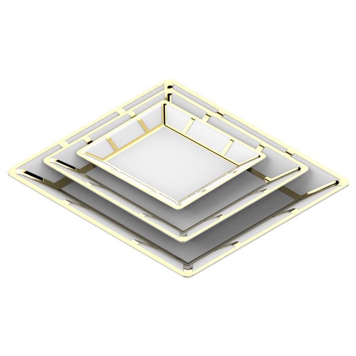 THG ITHAQUE DECOR OR Набор из 3 керамических подносов, декор золото, цвет: белый