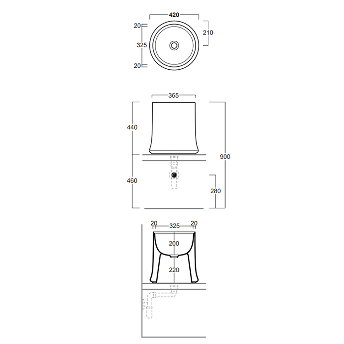 Simas Sharp раковина накладная высокая , d42см h 44 см, без отв., цвет: cemento matt
