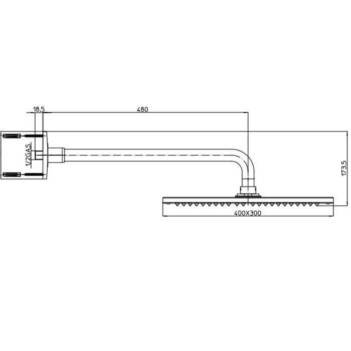 BOSSINI DREAM-RECTANGULAR Верхний душ 400 x 300 мм, 1 режим, с держателем Ø 28 мм, x 400 мм, цвет: хром
