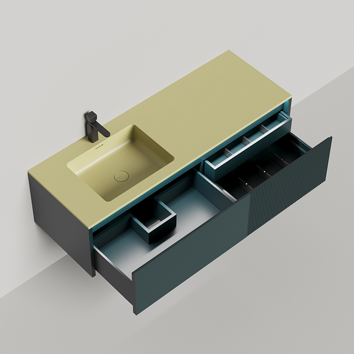 Salini Domino Тумба с раковиной, 140х50х40см., из S-Stone в сборе, крепеж; сифон; фасад: эмаль Ral6004, столешница: Ral1000