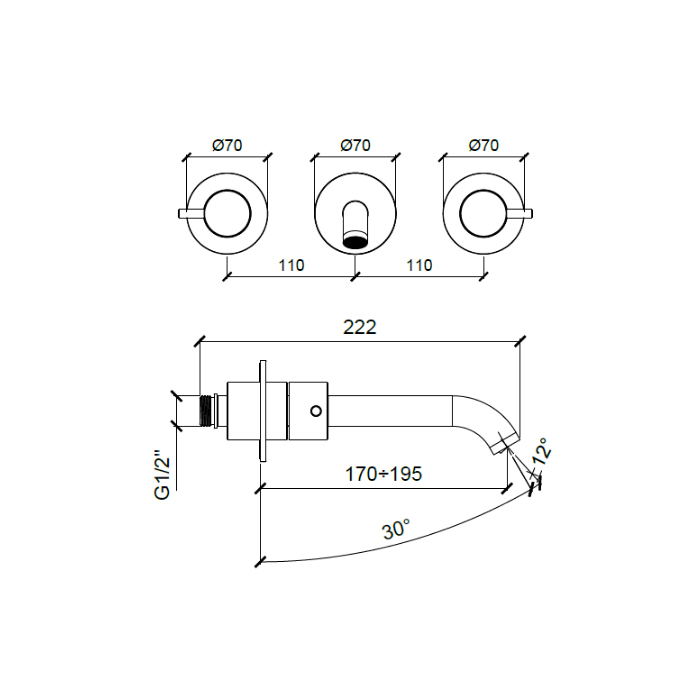 Almar Mixers Смеситель для раковины, настенный, цвет: латунь брашированная PVD