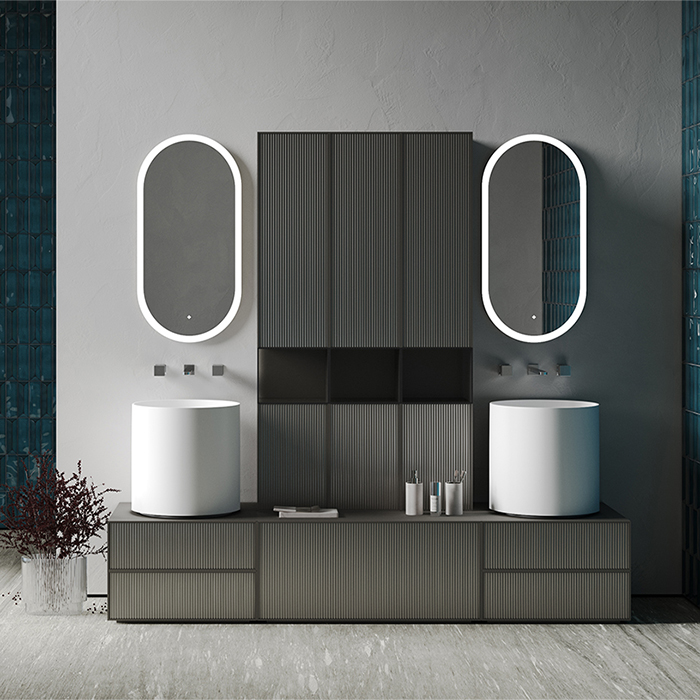 Salini Armonia Зеркало для ванны 45х158.5х2.5см., фоновая и фронтальная подсветка 3в1, сенсорный выключатель, крепления, без подогрева