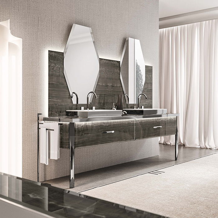 VITAGE milldue edition HILTON 06/b Комплект мебели 226х56х77см напольный, 2 раковины, 2 зеркала, с подсветкой, цвет: alabastro bronze/полированная сталь