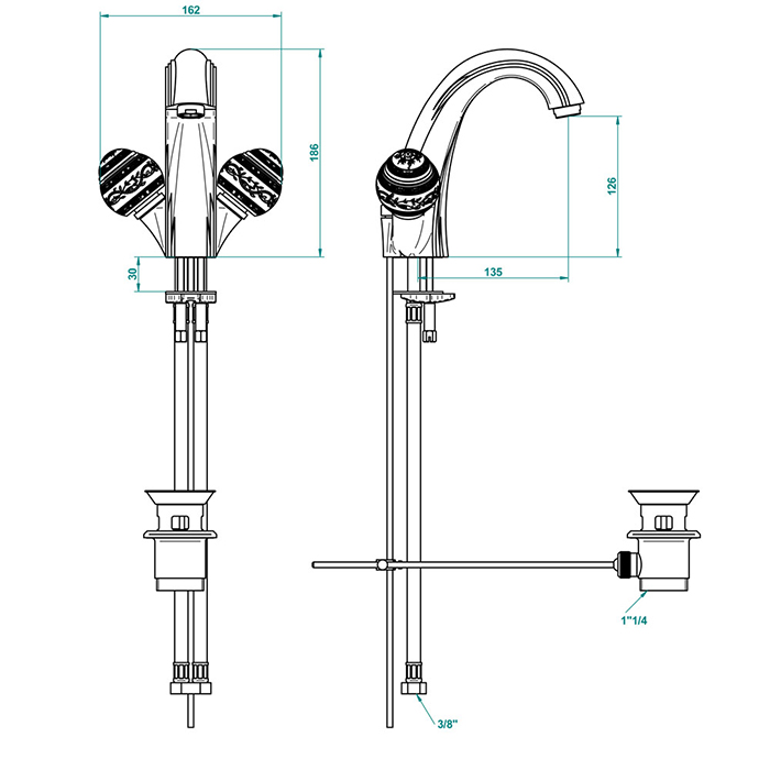THG Marquise porcelaine blanche Смеситель для раковины, 1 отв., цвет: хром/платина/белый фарфор