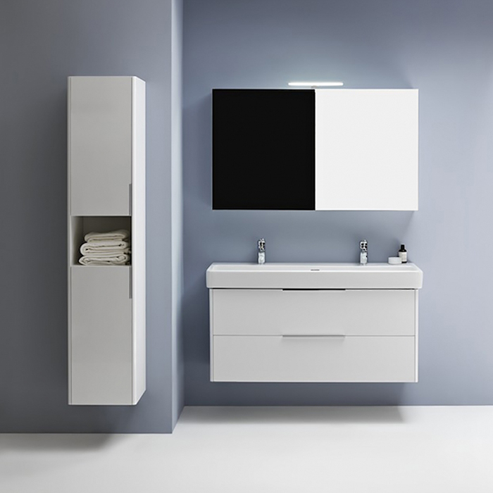 Laufen Base Высокий шкаф 35x33.5x165см., 2 дверцы, петли справа, 1 открытая полка, 4 стеклянные полки, дизайн совпадает со шкафами под раковину, цвет: белый глянцевый   