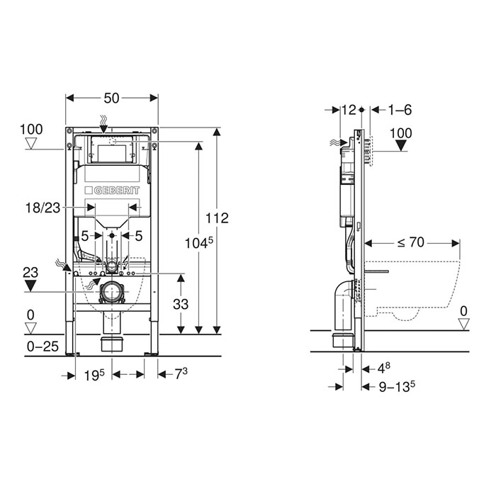 Geberit Duofix Инсталляция для подвесного унитаза, 112 см, Sigma 12 см 