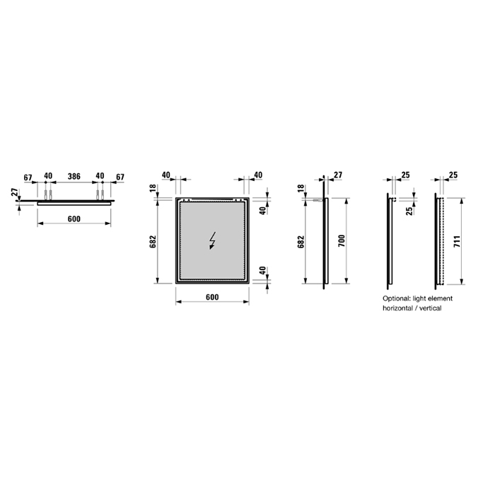 LAUFEN Frame 25 Зеркало 60х70х2.5см, без подсветки, цвет: алюминий