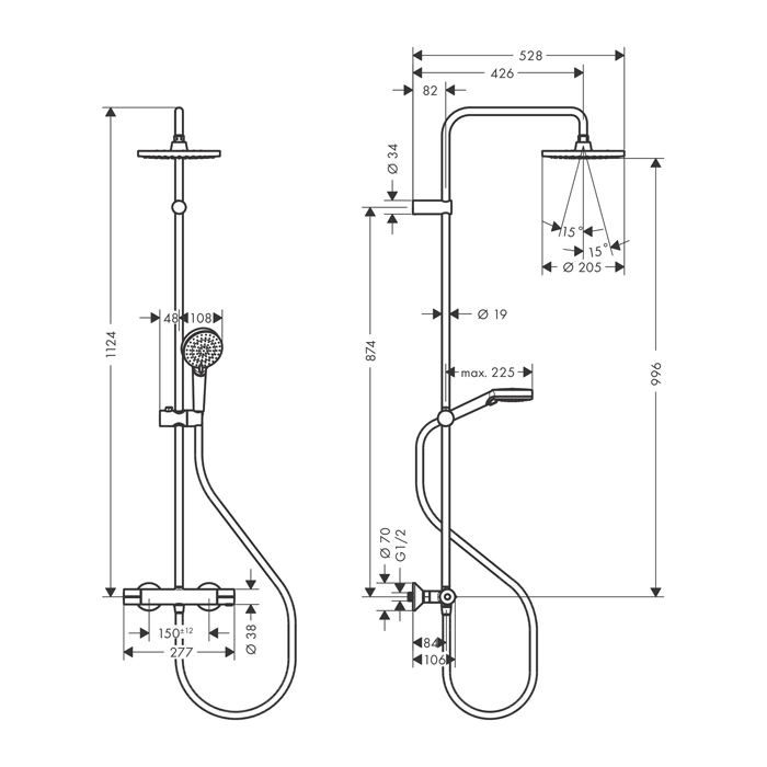  Hansgrohe Vernis Shape Душевая стойка с верхним душем 230 1jet с термостатом, Green, цвет: хром 
