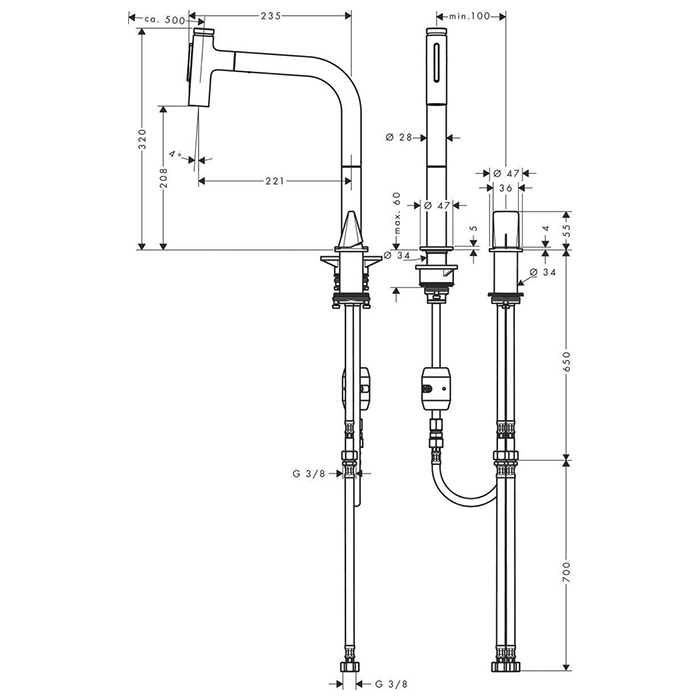 Hansgrohe Metris Select M71 Смеситель для кухни, 2 отв., с вытяжным изливом, цвет: хром