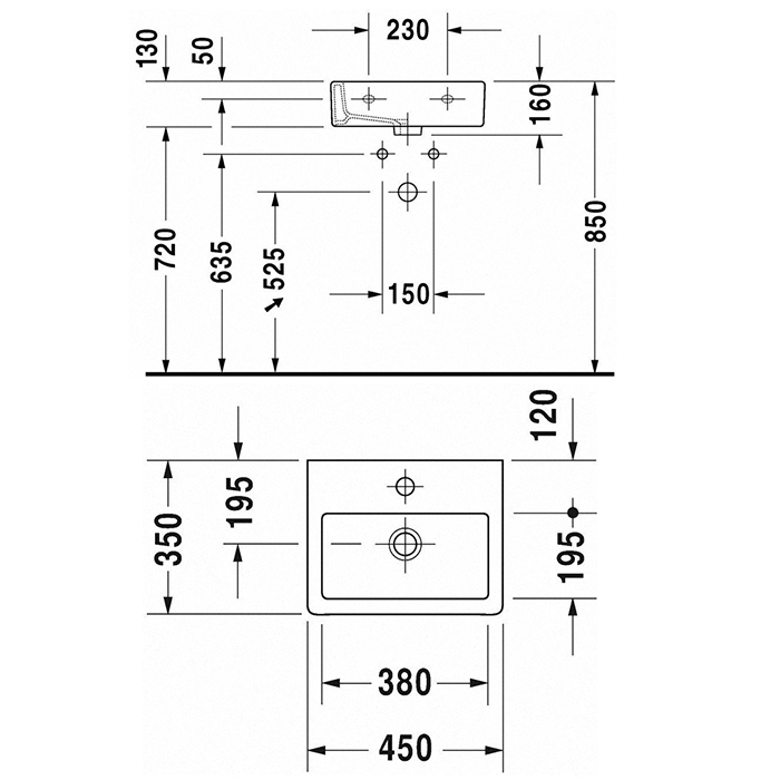 Duravit Vero Раковина подвесная, 45х35см., с 1 отв., цвет: белый