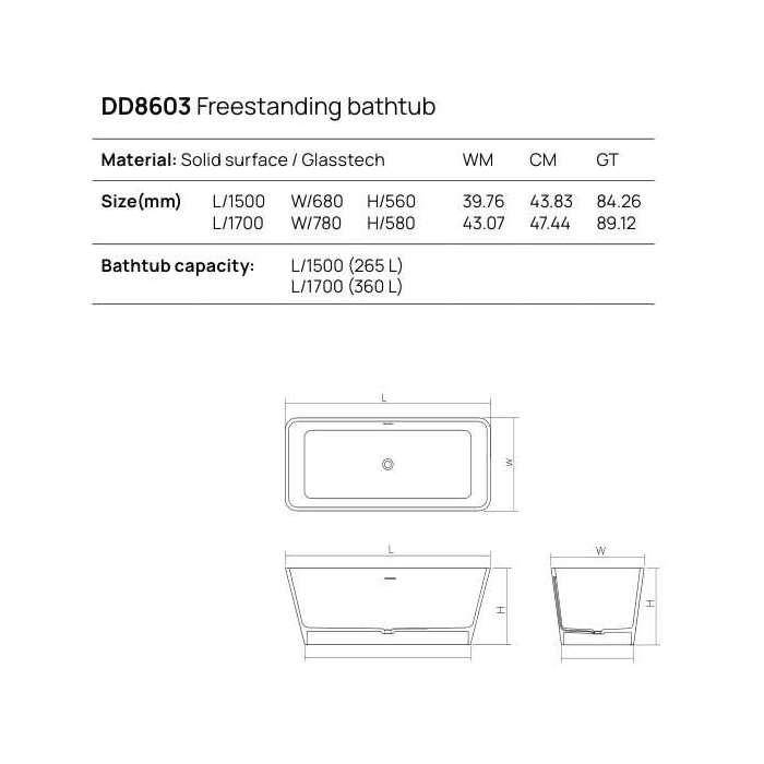 Dea Design Modern Ванна 150х68х56см., отдельностоящая, Solid Surface, цвет: Black №16